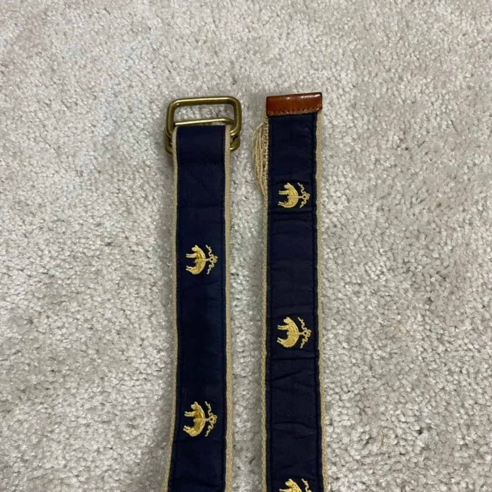 Brooks Brothers Belt Mens XL Navy Blue Golden Fleece Embroidered D-Ring Preppy